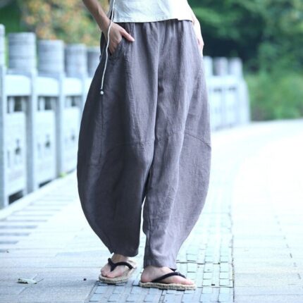 Women linen pants Linen wide leg pants Linen casual B33