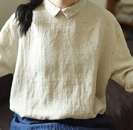 Pure linen tops for women long sleeves linen shirt F09