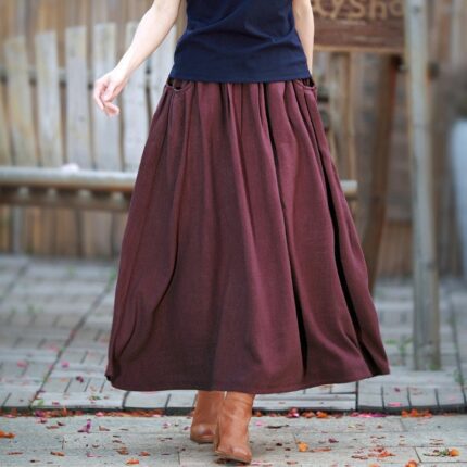 Women cotton linen skrit Summer Elastic Waist Skirt Casual F289