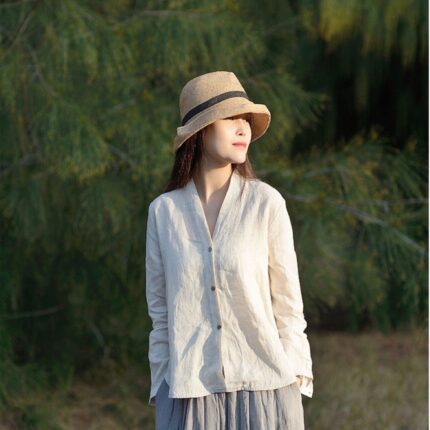 Women linen coat linen tunic tops linen shirts loose F03
